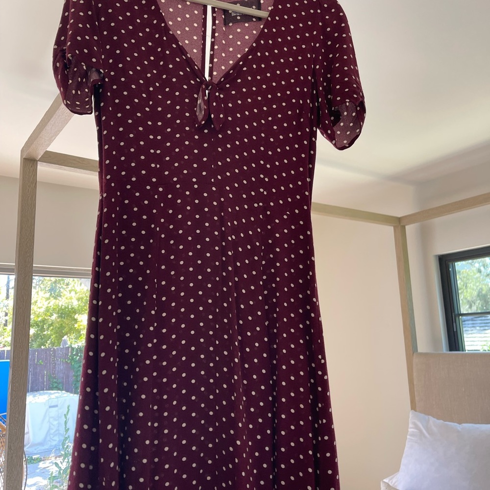 Reformation maroon polka dot mini dress.  Size 6. Only wore few times.